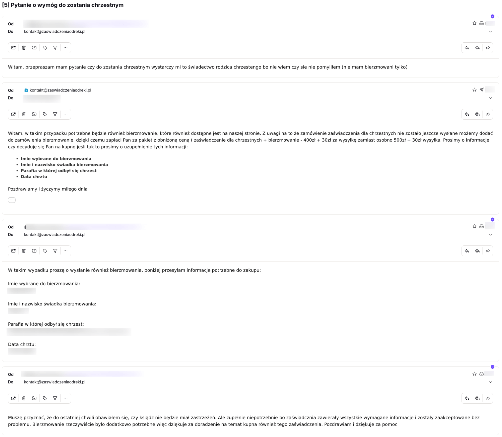 Zaświadczenie dla chrzestnych online